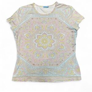 J McLaughlin Pastel Paisley Short Sleeve Preppy Euro Girl Large Coquette